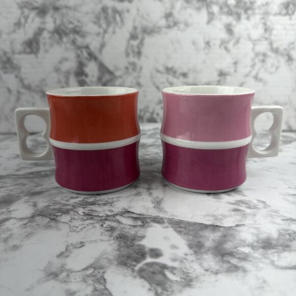 Vintage Block Chromatics Red Lavender Set of 2 Tea Coffee Cups Germany - Picture 1 of 10